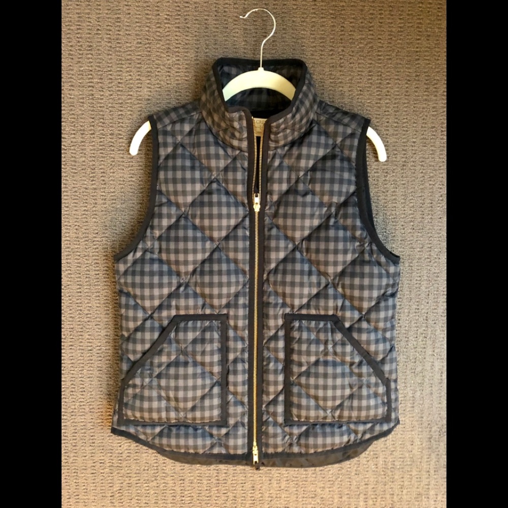 J Crew Plaid Preppy Lightweight Puffer Zip up Vest